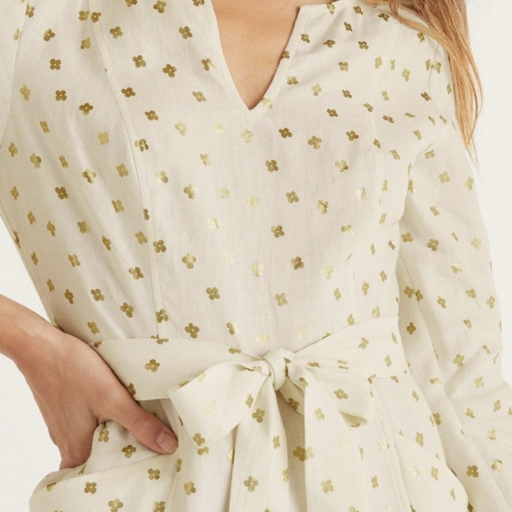 Elegant Cream and Gold Floral Dress